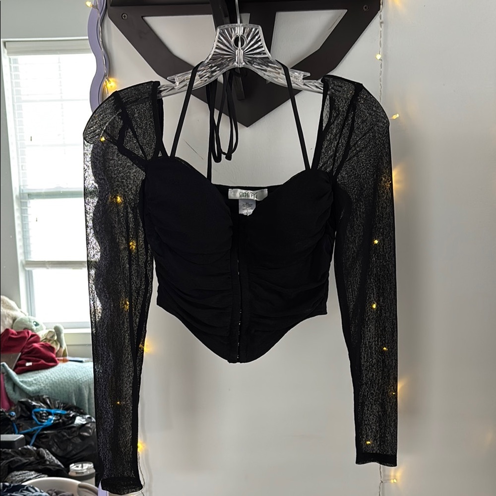 Dolls Kill Black Fitted Crop Blouse